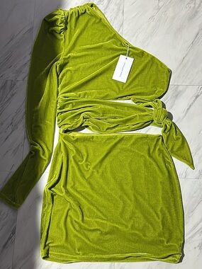 Lovers + Friends Lime Green Velvet One-Shoulder Mini Dress